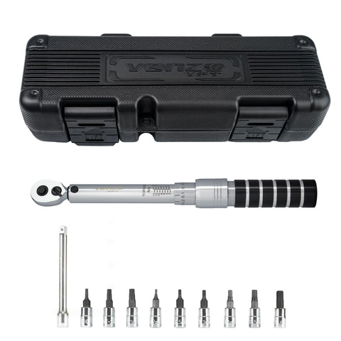 Venzo 1/4 Inch Driver Click Torque Wrench Set - 2 to 15 Nm - Small Adjustable - Great Maintenance Tool For MTB, Mountain, Road Bike & Motorcycle - All Bits Are Included As a Kit