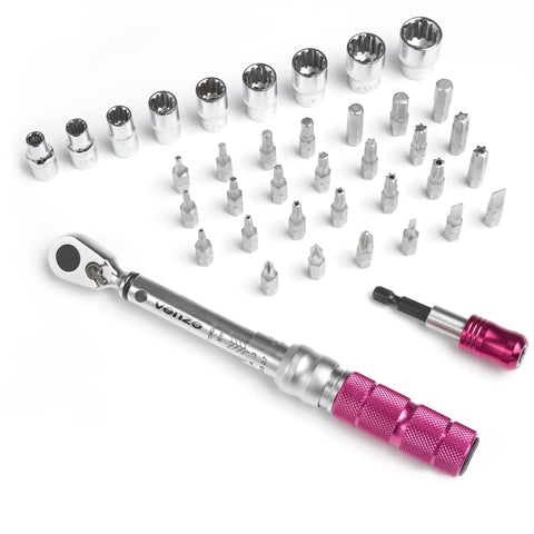 Small Adjustable Torque Wrench Set 1/4 Inch Driver DUAL WAY Click 2-10 Nm or 17-88 Inch Pounds – Bicycle for Road & Mountain Bikes - Includes Allen & Torx & 5-13mm Sockets, Extension Bar & Storage Box