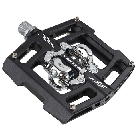 Venzo Compatible With Shimano SPD Mountain Bike CNC 6061 Aluminum Sealed Pedals With Cleats - Dual Platform Double Side Clipless Pedals For Mountain Bikes - Easy to Clip In & Out