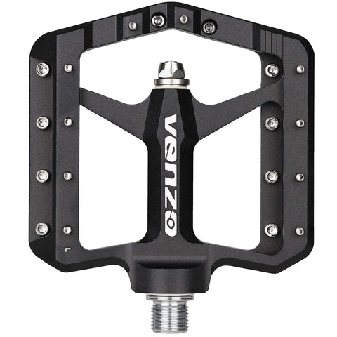 VENZO Flat Mountain BMX MTB CNC Bike Sealed Oversized Bearing Pedals - Large Bicycle Platform -98mm x 98mm- 15mm Thickness - Pedals 9/16" with Anti-Skid Anti-Slip Nail - Downhill
