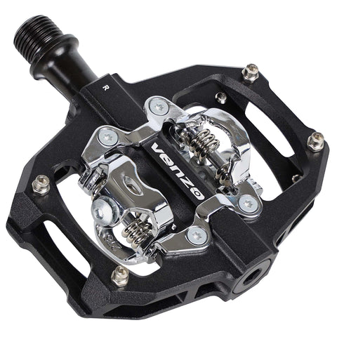VENZO for Shimano SPD Compatible Mountain Bike CNC Aluminum Cr-Mo Sealed Pedals - Dual Sided - Optional Q Factor/Axle Length 52mm/57mm with Cleats