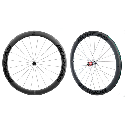 CyclingDeal BOREAS Full Carbon Road Bike 700C Clincher Wheels 50mm Wheelset Rim Brake, 24mm Width Compatible with Shimano Sram HG up to 11 Speed, Light-Weight, Front and Rear QR & Brakes Pads Included