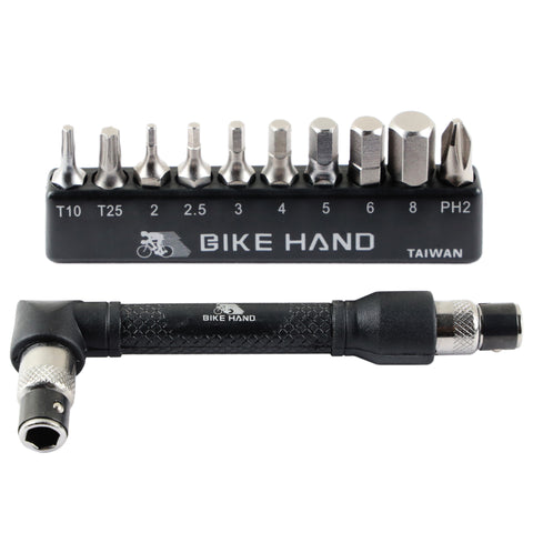 BIKEHAND Portable Compact Magnetic Twin Head 1/4 Inch Socket Hex Wrench Screw Driver 10 Pieces Set - Allen Key Torx Phillips Bit - Great Maintenance Tool for MTB, Mountain, Road Bike