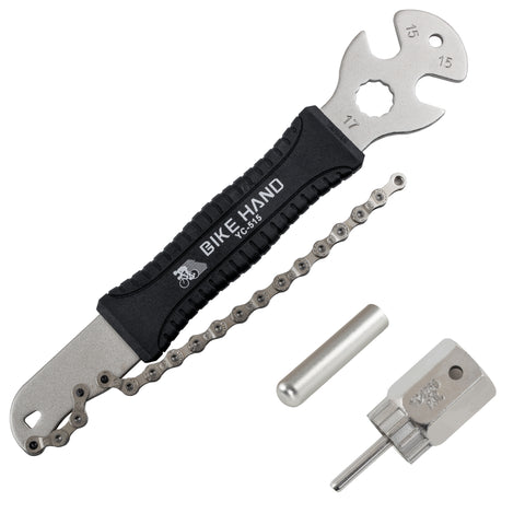BIKEHAND 2 in 1 Bicycle Cassette Removal Installation Tool Kit with 15mm Pedal Wrench - Chain Whip and Lockring Tool with Detachable 12mm Guide Pin- Compatible with Shimano Sram HG System 7-12 Speed