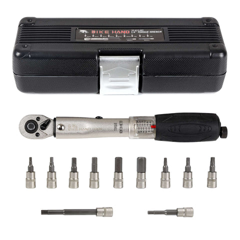 Bikehand 1/4 Inch Drive Click Torque Wrench Set – 2 to 24 Nm – Bicycle Maintenance Kit for Road 
& Mountain Bikes, Motorcycle Multitool - Includes Allen & Torx Sockets, 4mm 5mm Extension Bar & Storage