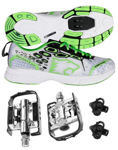 Venzo MTB Shimano SPD Shoes Green + Wellgo C002 Multi Pedals