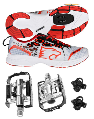Venzo MTB Shimano SPD Shoes Red + Wellgo C002 Multi Pedals